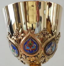 Solid silver gilt antique French Gothic Chalice with Enamels